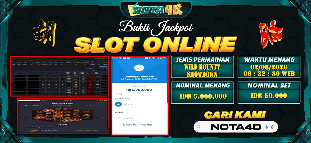 Bukti Kemenangan Besar Dibayar lunas Member NOTA4D RP 5.000.000, 2 Agustus 2026