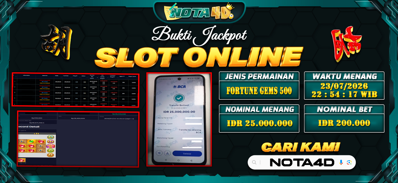 Bukti Kemenangan Besar Dibayar lunas Member NOTA4D RP 25.000.000, 23 Juli 2026