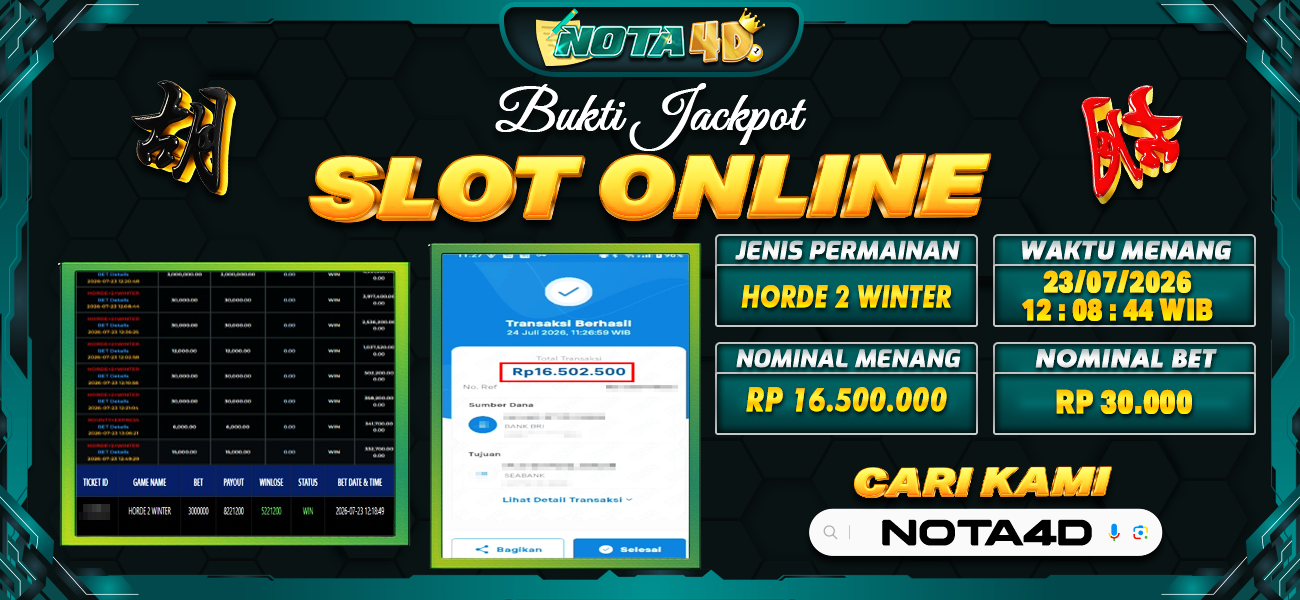 Bukti Kemenangan Besar Dibayar lunas Member NOTA4D RP 16.500.000, 24 Juli 2026