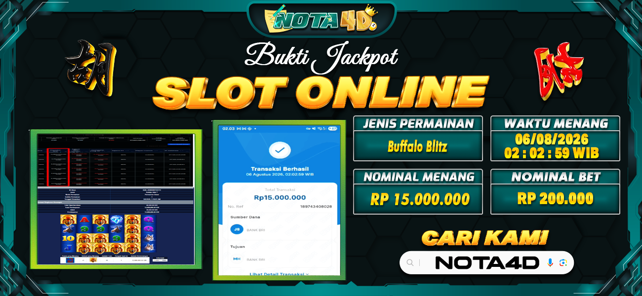 Bukti Kemenangan Besar Dibayar lunas Member NOTA4D RP 15.000.000, 6 Agustus 2026