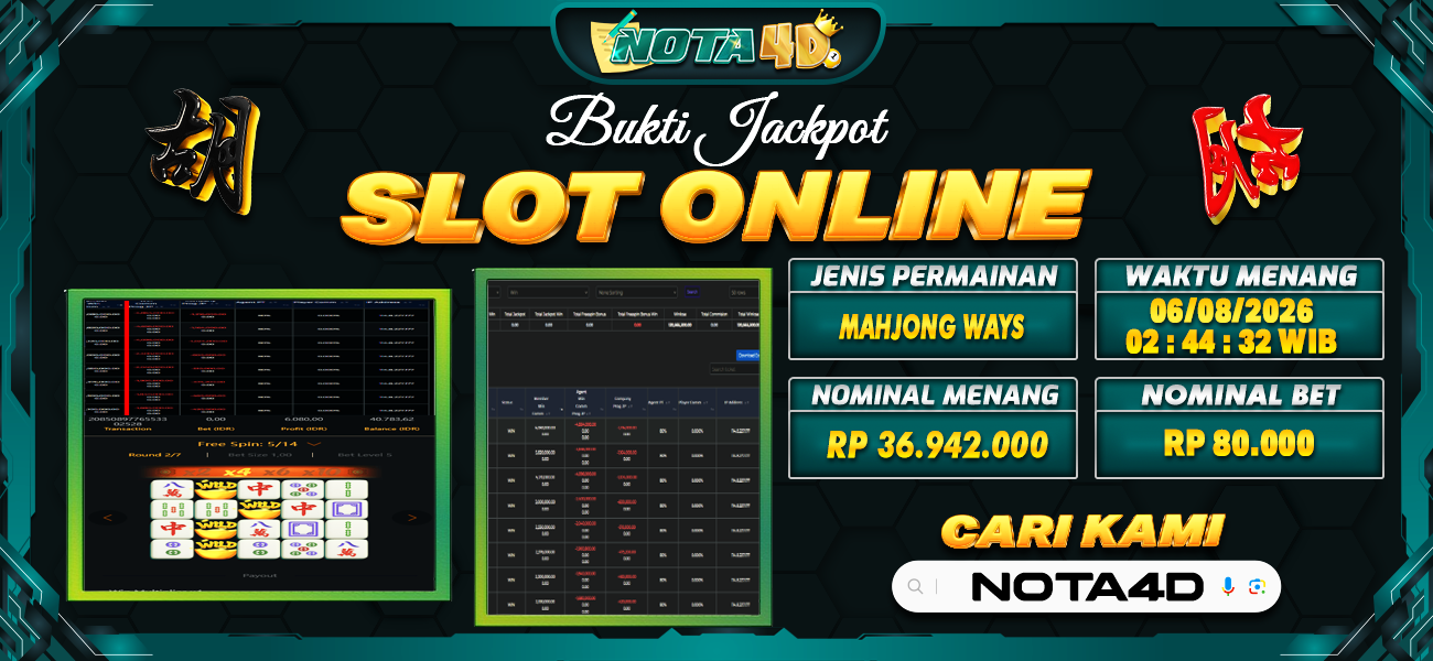 Bukti Kemenangan Besar Dibayar lunas Member NOTA4D RP 36.942.000, 6 Agustus 2026