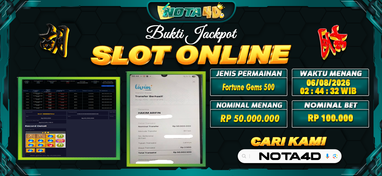 Bukti Kemenangan Besar Dibayar lunas Member NOTA4D RP 50.000.000, 6 Agustus 2026